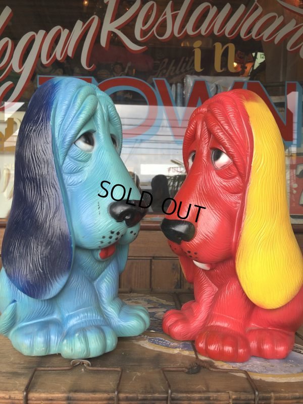 画像12: 70s Vintage NY Vinyl Plastic Dog Bank Basset hound Blue (T320) 