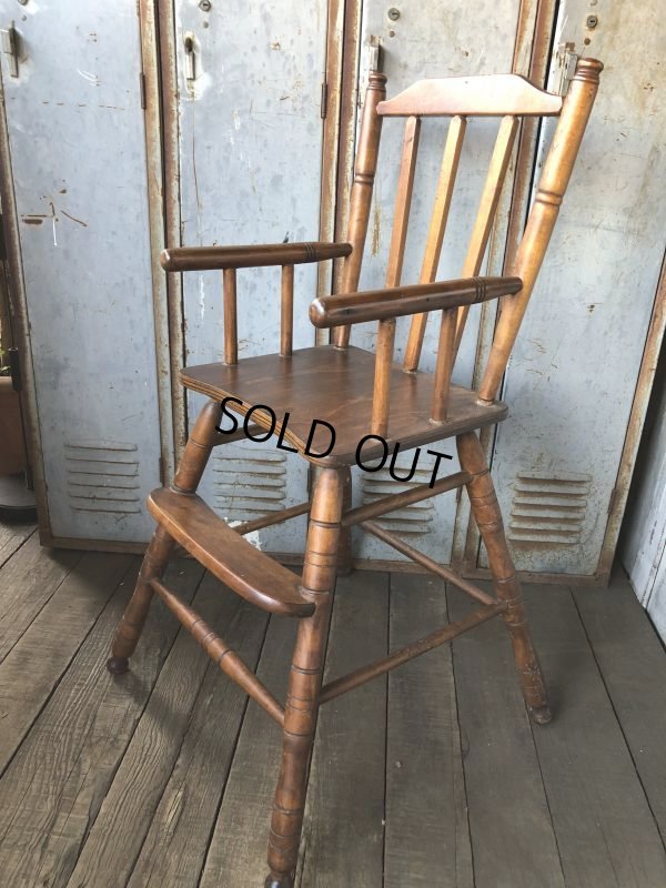 画像2: Antique Kid's Wood Hi-Chair (T782)