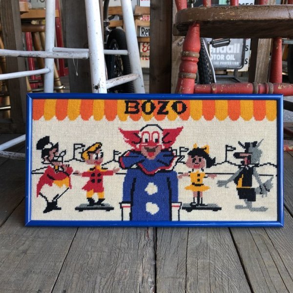 画像1: 70s Vintage BOZO the Clown Needlepoint Art Wall Hanging (T881)