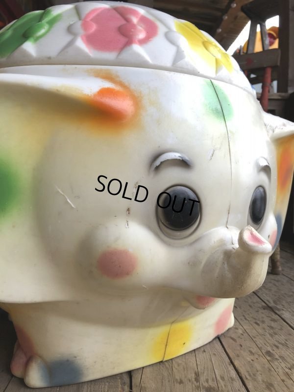 画像8: 70s Vintage CIRCUS Polka Dot Elephant Blow Mold Toy Chest Box (T923)