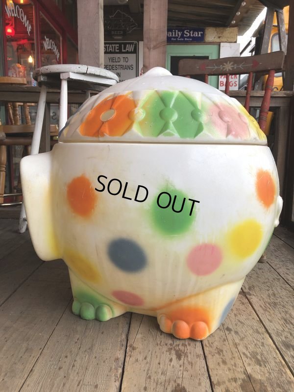 画像4: 70s Vintage CIRCUS Polka Dot Elephant Blow Mold Toy Chest Box (T923)