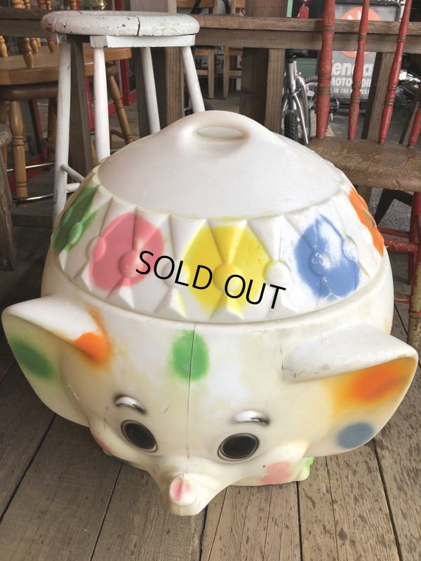 画像10: 70s Vintage CIRCUS Polka Dot Elephant Blow Mold Toy Chest Box (T923)