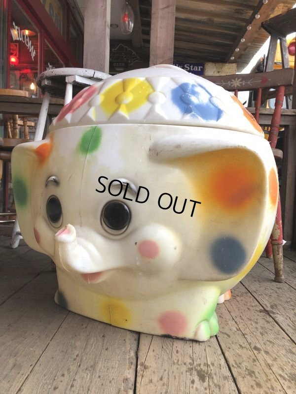 画像3: 70s Vintage CIRCUS Polka Dot Elephant Blow Mold Toy Chest Box (T923)