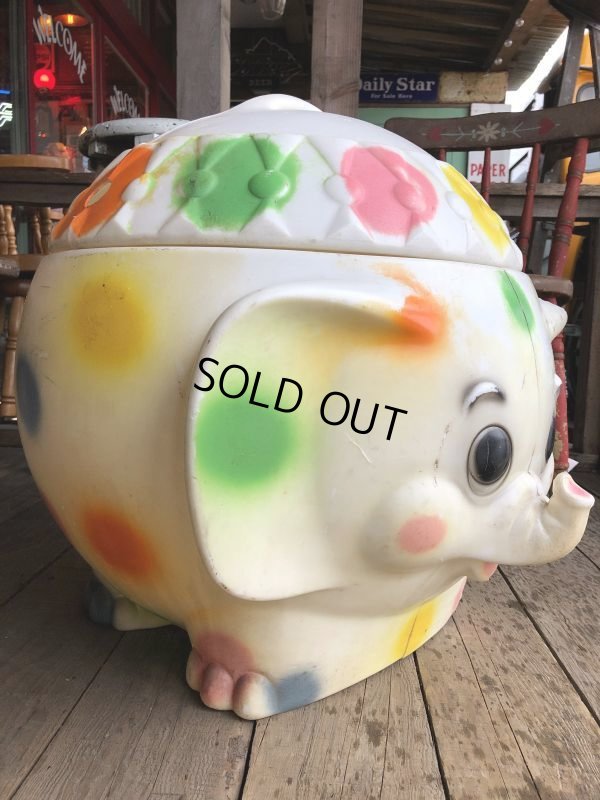 画像7: 70s Vintage CIRCUS Polka Dot Elephant Blow Mold Toy Chest Box (T923)