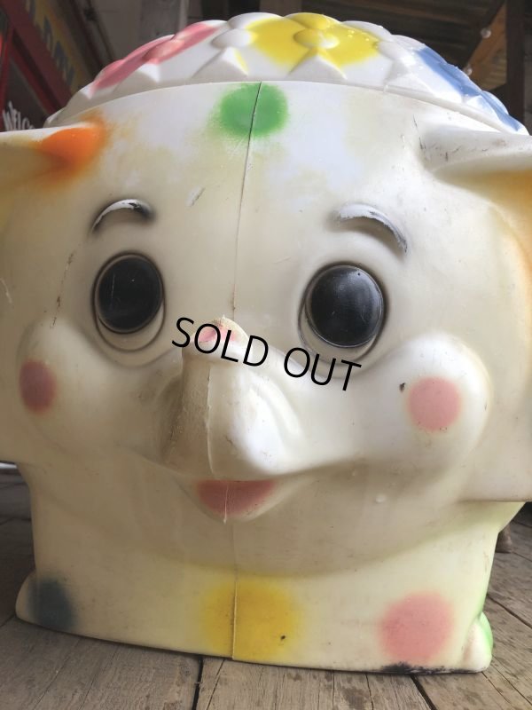 画像9: 70s Vintage CIRCUS Polka Dot Elephant Blow Mold Toy Chest Box (T923)