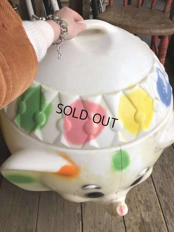 画像11: 70s Vintage CIRCUS Polka Dot Elephant Blow Mold Toy Chest Box (T923)