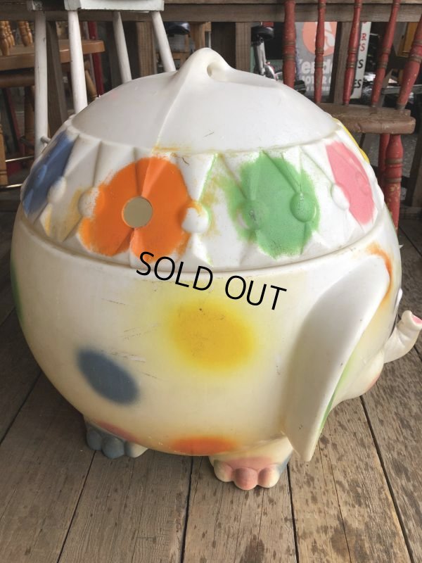 画像6: 70s Vintage CIRCUS Polka Dot Elephant Blow Mold Toy Chest Box (T923)
