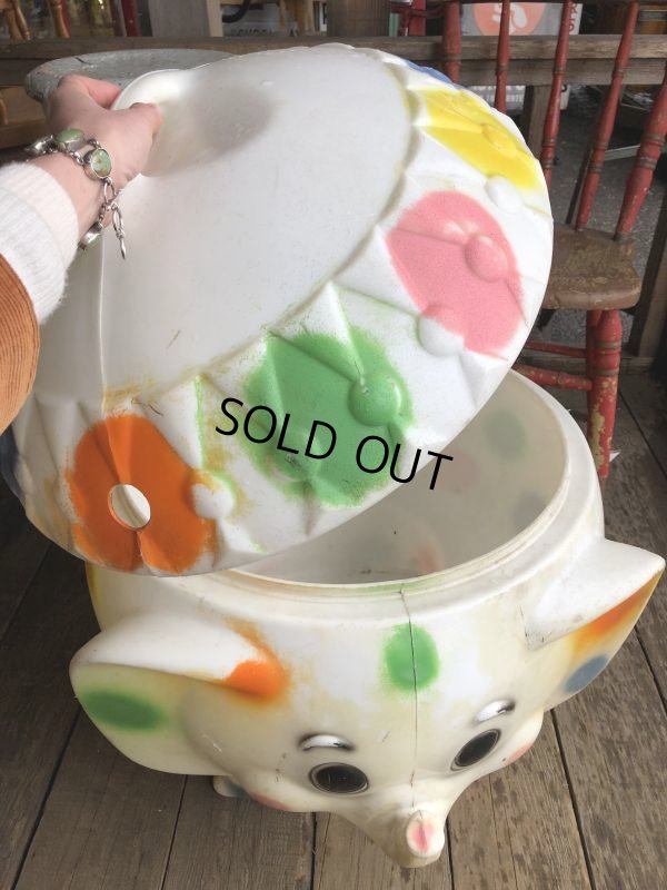 画像12: 70s Vintage CIRCUS Polka Dot Elephant Blow Mold Toy Chest Box (T923)