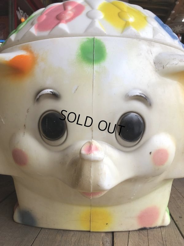 画像16: 70s Vintage CIRCUS Polka Dot Elephant Blow Mold Toy Chest Box (T923)