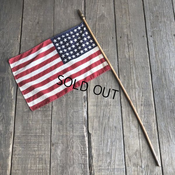 画像3: Vintage 48 Star Americacn Flag wooden pole (T914)