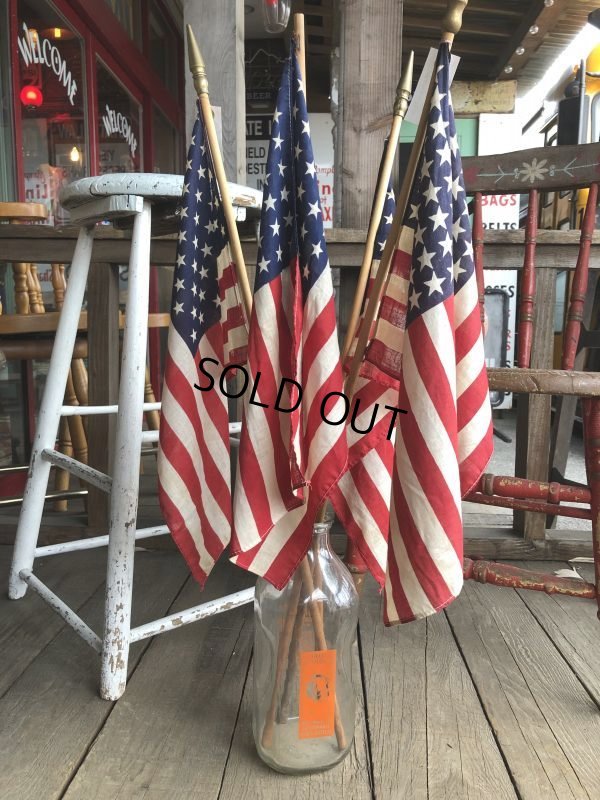 画像1: Vintage 48 Star Americacn Flag wooden pole (T914) 　