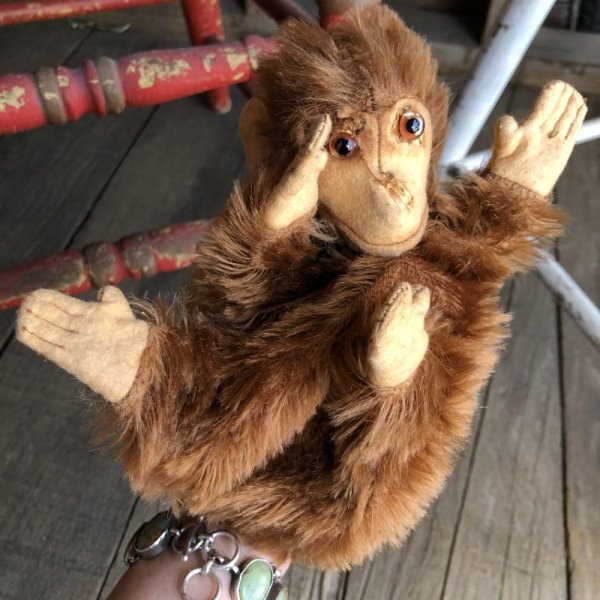 画像1: Antique Monkey Hand Puppet Doll (B057)