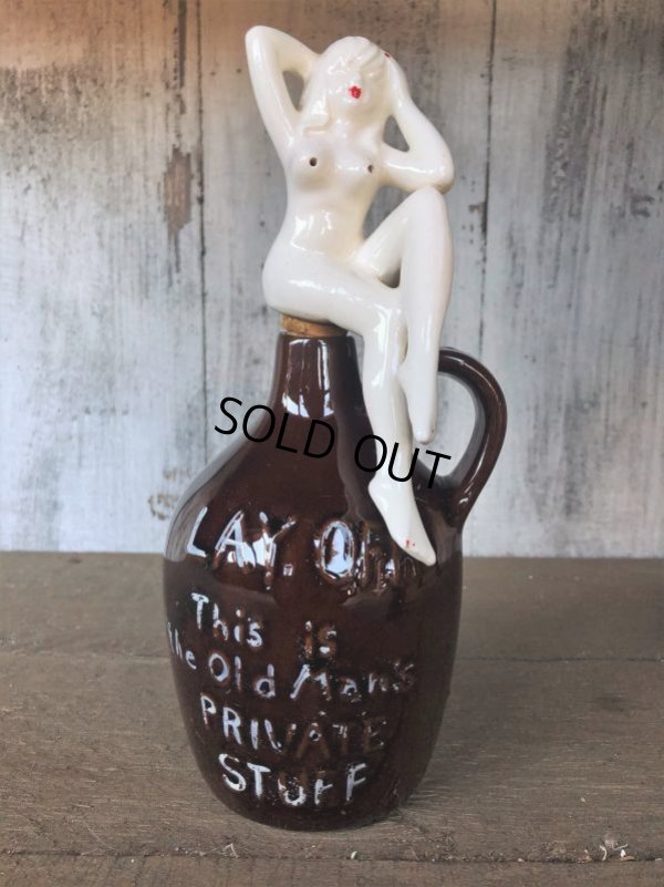 画像1: Vintage Japan Nude Naked Pin-up Girl Ceramic Decanter  Lay Off .. (B202)