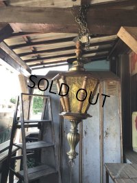 Vintage Wooden Amber Glass Hanging Swag Lamp (B274)
