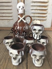 50s Vintage JAPAN Skull Poison Bottle Decanter Shot Glass SET (B276)