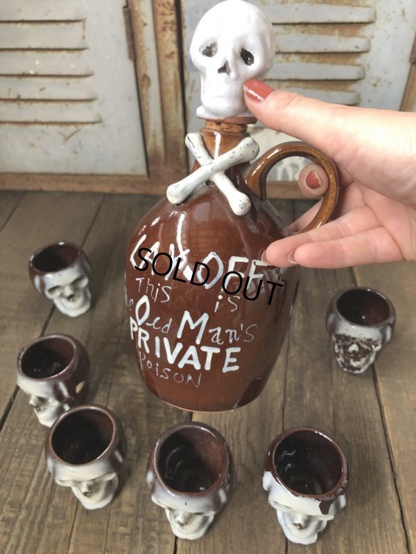 画像16: 50s Vintage JAPAN Skull Poison Bottle Decanter Shot Glass SET (B276)