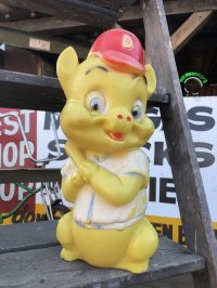 60s Vintage Pig Baseball Player Plastic Blow Mold Bank (B494)