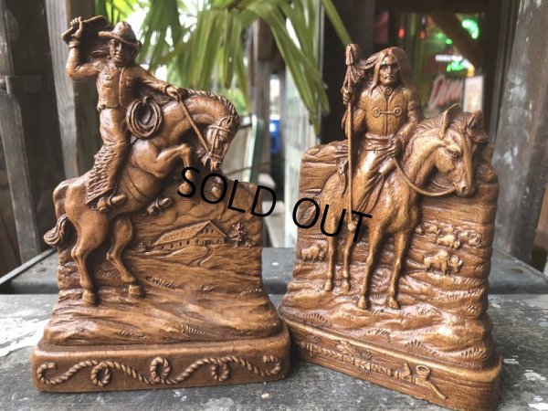 画像1: Vintage Western Cowboy & Indian Bookends (B548)