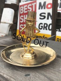 Vintage Mr Peanut Gold Tone Metal Snack Dish & Ashtray (B628)