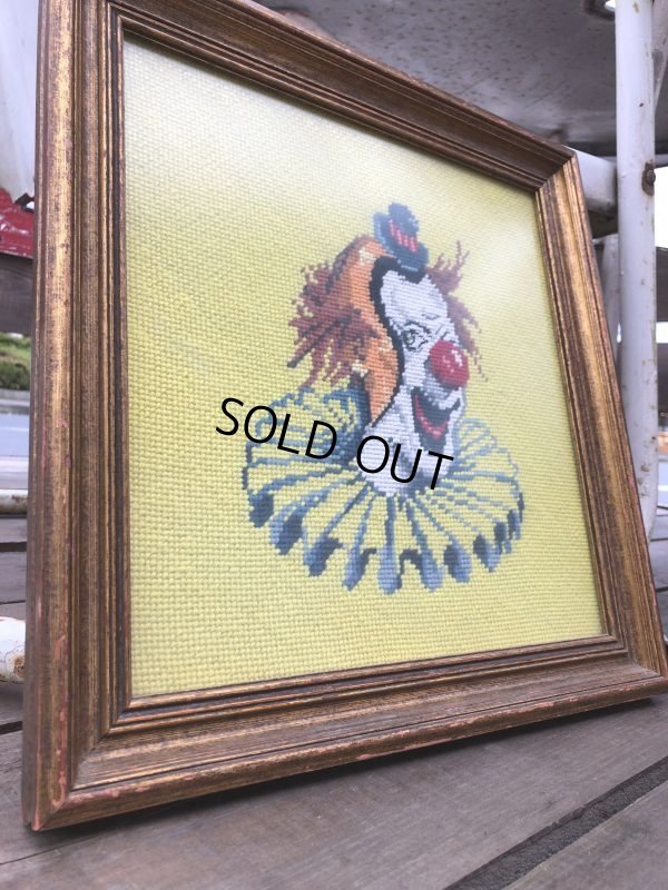 画像4: Vintage Clown cross-stitch W/Frame (B646)