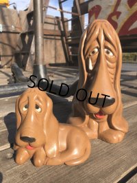 70s Vintage Sad Big Eyes Basset Hound Dogs Ceramic Figurines (B662) 