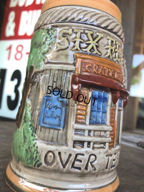 画像10: 60s Vintage Six Flags Over Texas Skull Ceramic Stein Jug (B753)