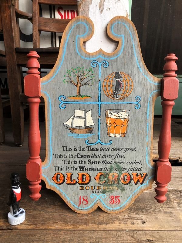 画像1: Vintage Old Crow Bourbon Whiskey Wooden Plaque Sign (B756)