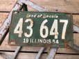 画像1: 50s Vintage American License Number Plate 1954 43 647 (B803)  (1)