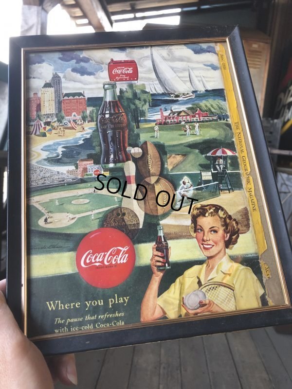 画像1: 50s Vintage Coca-Cola Advertising W/Frame (B932)