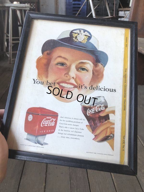 画像1: 50s Vintage Coca-Cola Advertising W/Frame (B939)