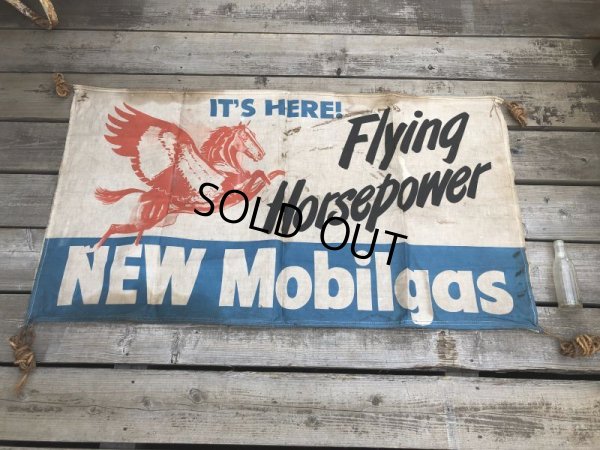 画像11: 40s Vintage MOBIL Flying Horsepower Cloth Banner Sign (B975)