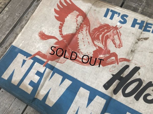 画像13: 40s Vintage MOBIL Flying Horsepower Cloth Banner Sign (B975)