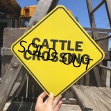 70s Vintage Cardboard Sign CATTLE CROSSING (B293)