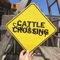 70s Vintage Cardboard Sign CATTLE CROSSING (B293)