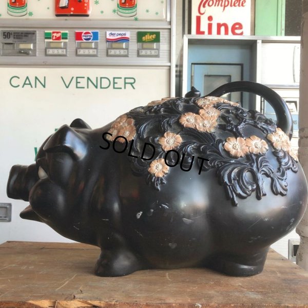 画像10: 70s Vintage Piggy Flowers Coin Bank SUPER BIG SIZE (B515)