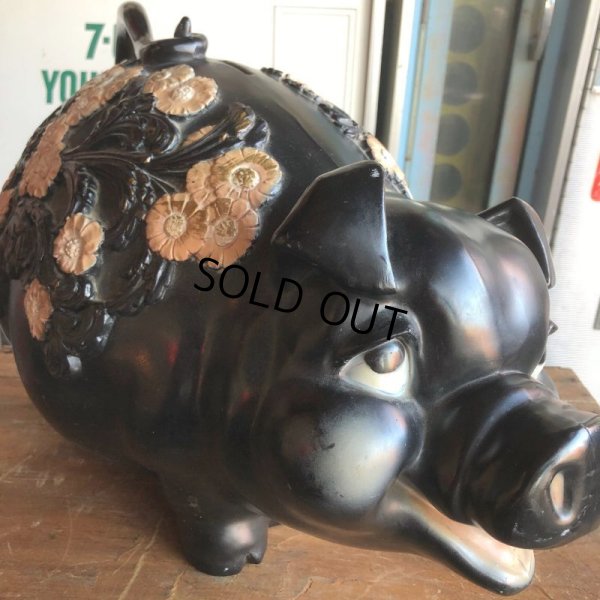 画像4: 70s Vintage Piggy Flowers Coin Bank SUPER BIG SIZE (B515)