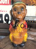 Vintage Carnival Chalkware Smoking Monkey Holding Bank (B566)