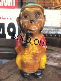 Vintage Carnival Chalkware Smoking Monkey Holding Bank (B566)