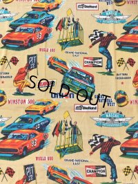 70s Vintage SEARS NASCAR Blanket Fabric 268x227cm (B590)