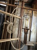 Vintage Industrial Wood Handle Trouble Hanging Light Lamp (B595)