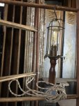 画像1: Vintage Industrial Wood Handle Trouble Hanging Light Lamp (B594) (1)