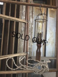 Vintage Industrial Wood Handle Trouble Hanging Light Lamp (B594)