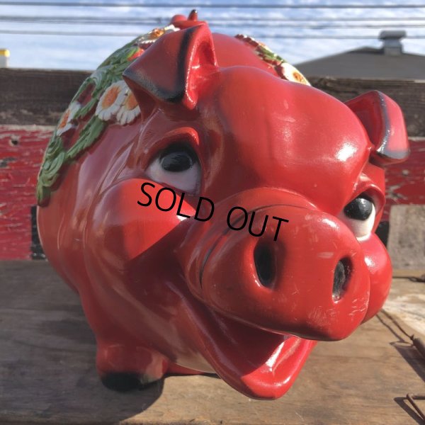 画像5: 70s Vintage Piggy Flowers Coin Bank SUPER BIG SIZE (B613)