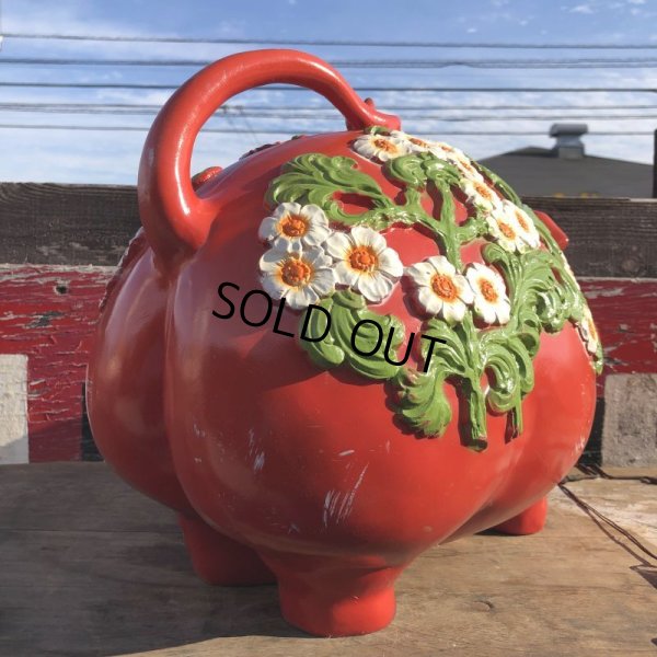画像3: 70s Vintage Piggy Flowers Coin Bank SUPER BIG SIZE (B613)