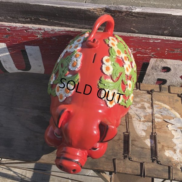 画像9: 70s Vintage Piggy Flowers Coin Bank SUPER BIG SIZE (B613)