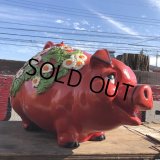 70s Vintage Piggy Flowers Coin Bank SUPER BIG SIZE (B613)