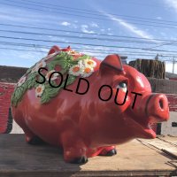 70s Vintage Piggy Flowers Coin Bank SUPER BIG SIZE (B613)