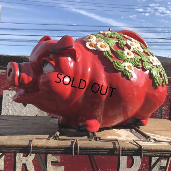 画像7: 70s Vintage Piggy Flowers Coin Bank SUPER BIG SIZE (B613)
