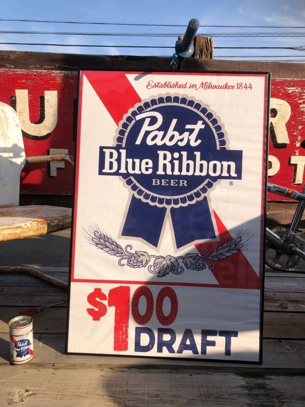 画像1: Vintage Pabst Blue Ribbon Beer Store Display Vinyl Banner Sign (B692)