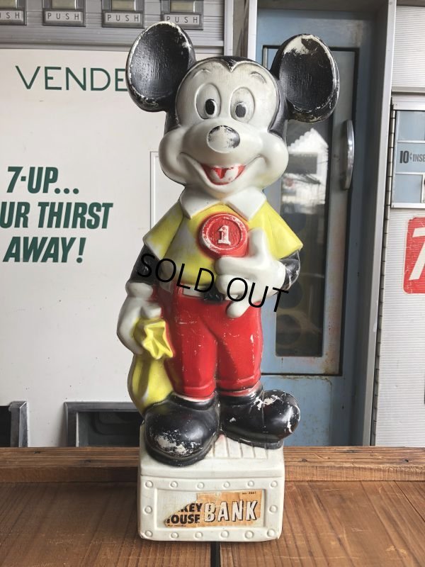 画像1: 60s Vintage Mickey Mouse Blow Mold Plastic Coin Bank 49cm (B746)